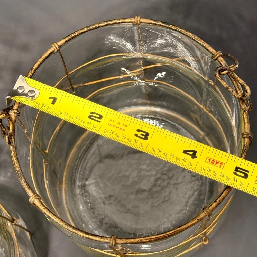 Rustic Wire Cage Glass Cylinder Vases Set of 2 Hurricane Candle Holders Gold